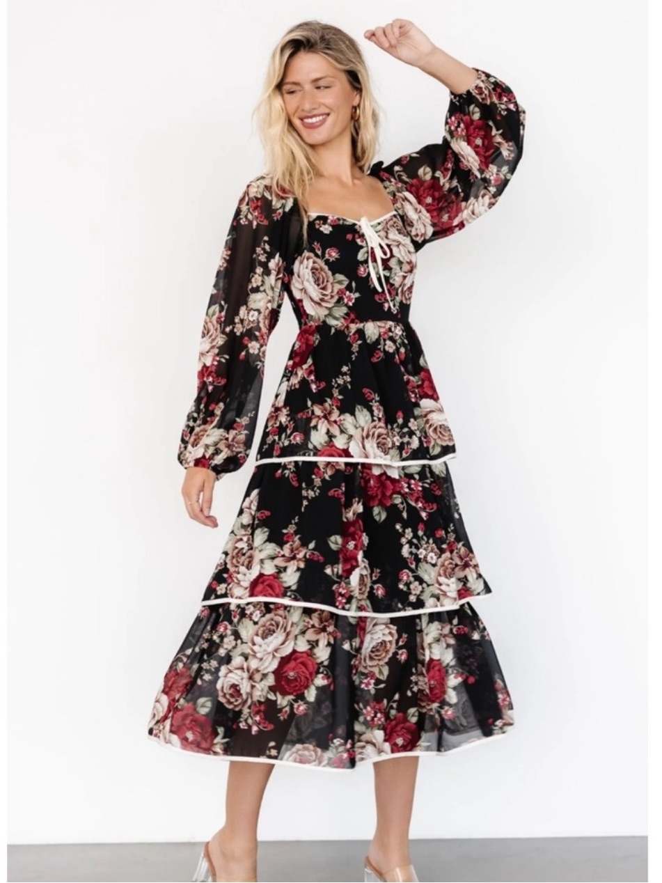 Baltic Born Viviana Tiered Floral Midi Dress Size Small